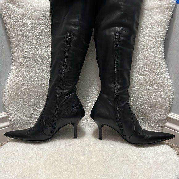 EUC Arnold Churgin Black Italian Handmade Leather Tall Kitten Heel / Pointed Toe - Picture 7 of 15